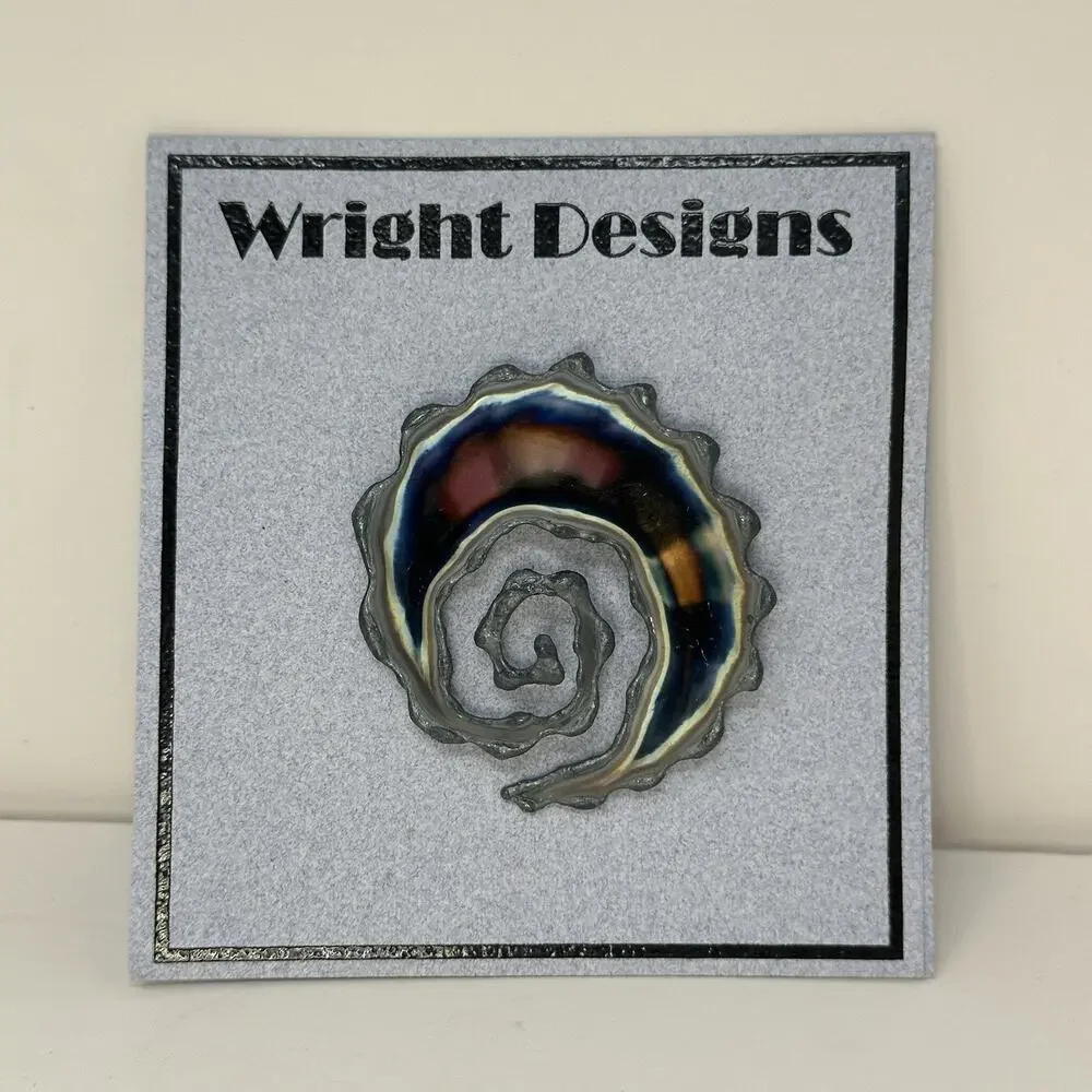 Wright Designs Metal Art Pin Spiral Tidal Wave Brooch David A. Wright